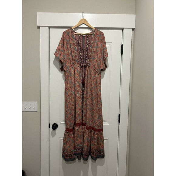 Anthropologie Dresses & Skirts - Anthropologie Boemo Womens Paisley Floral Bell Sleeve Maxi Dress Sz XL Bohemian